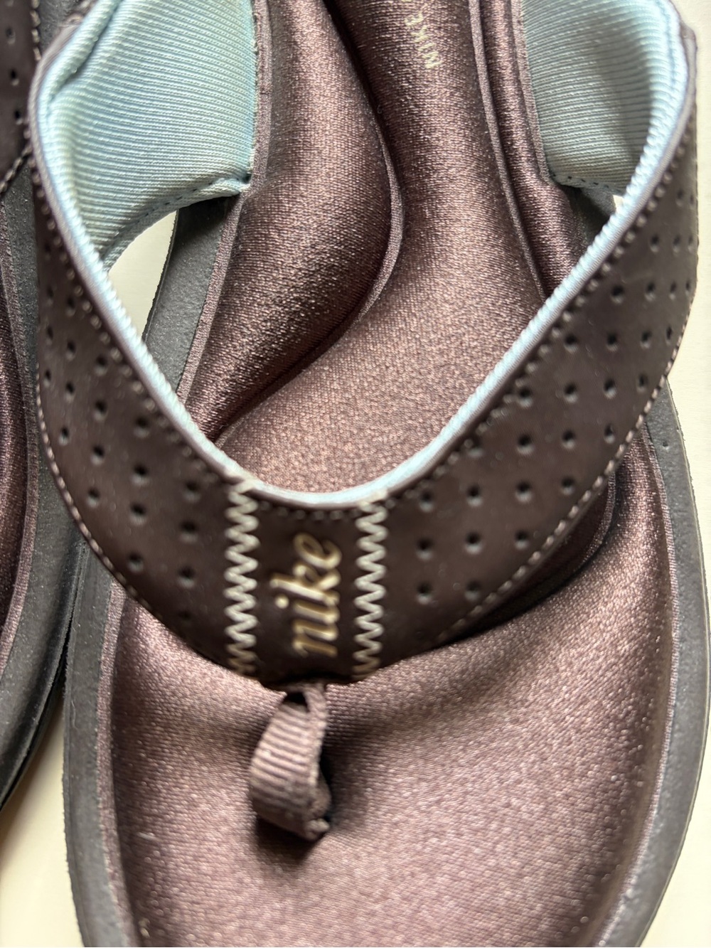 Nike Women's Brown and Light Blue Foam Flip Sandals - Picture 2 of 5